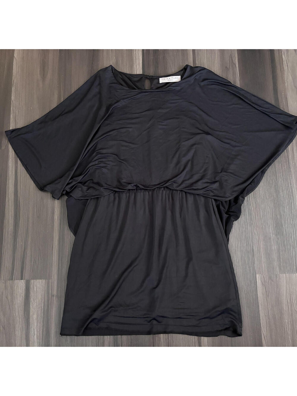 Trina Turk Women's Short Dress Dolman Sleeves Size Medium Overlay Solid Black